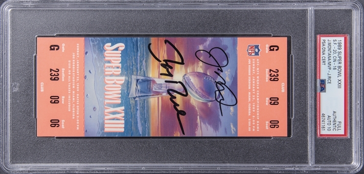 1989 Joe Montana & Jerry Rice Dual Signed Super Bowl XXIII Full Ticket - PSA Authentic, PSA/DNA 10